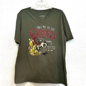 TAKE ME TO THE RODEO Graphic Tee Green V-Neck Spirit with Style Brand Womens XL